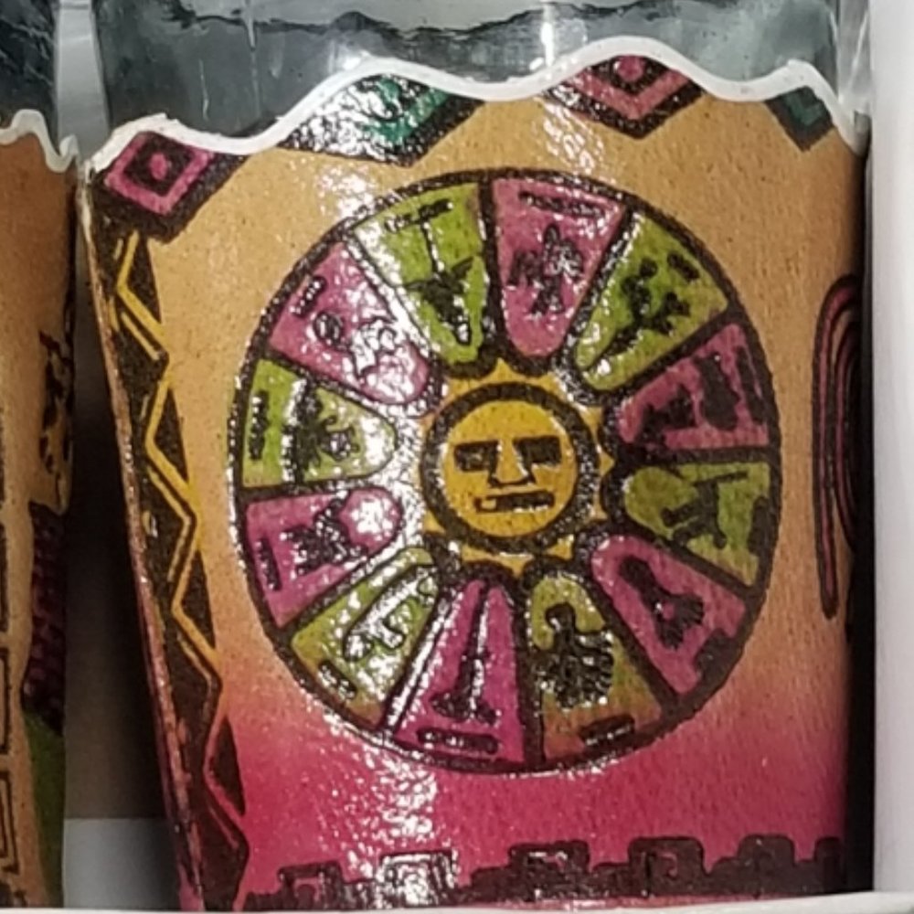 PERU Machu Picchu Souvenir Shot Glasses Leather Covers Artisan Set of 2 - Picture 8 of 9